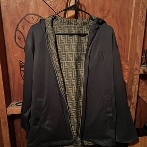 Vintage Men’s Fendi Reversible Black Brown Monogram FF Hooded Zip Jacket
